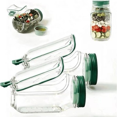 2PK Salad Container with Side Opening Leak-Resistant Design w/ Dressing Cup&Lid