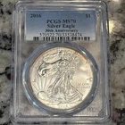 2016 1oz American Silver Eagle Dollar PCGS MS70 - 30th Anniversary - Slight Tone