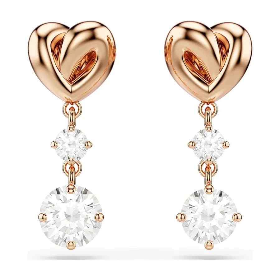 Swarovski Heart Dangle Earrings Rose Gold Crystal Gift for Her