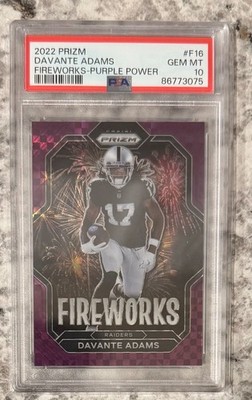 2022 Panini Prizm Davante Adams Fireworks Purple Power Prizm 39/49   PSA 10