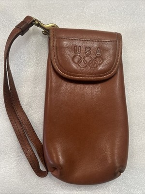 Vintage Coach USA Olympics British Tan Brown Leather Glasses Pouch Case Wristlet