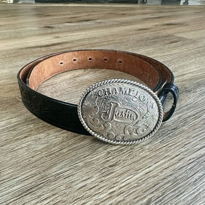 Justin Top Grain Cowhide Leather Belt Brown Sz 30 Tooled Unisex