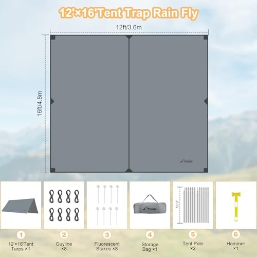 Große 12x16FT Camping Plane, wasserdichte Plane mit strapazierfähigem Stoff & - Bild 2 von 5
