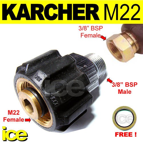 M22F x 3/8M BSP KARCHER ADAPTOR PRESSURE WASHER JET WASH HOSE COUPLING