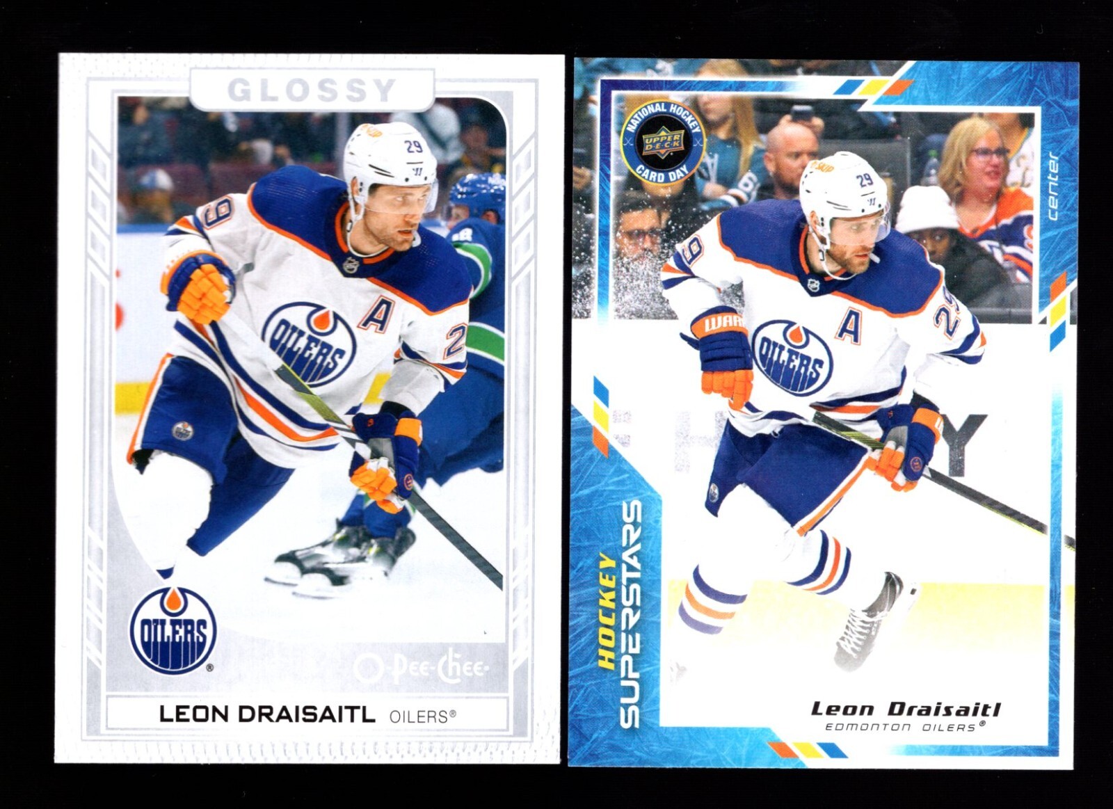 2 CARD LOT OF 2023-24 UPPER DECK CARD DAY O-PEE-CHEE GLOSSY R41 LEON DRAISAITL