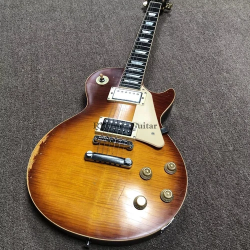 Vintage Light Honey Burst Nitro Relic LP Electric Guitar Jimmy Flamed Top Aged