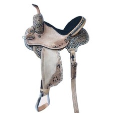 Deep Seat Western Horse Barrel Saddle Tack Set Roughout Leather 10-18" Free Ship