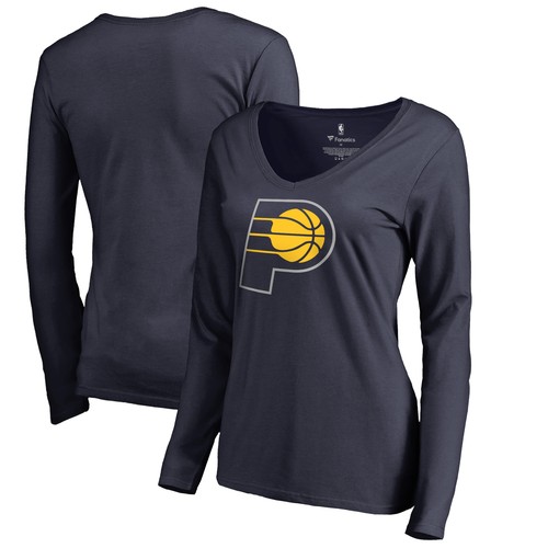 Women's Navy Indiana Pacers Primary Logo V-Neck Long Sleeve T-Shirt