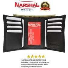 Men's Genuine Leather Trifold Wallet Black 8 Credit Card slots ID window