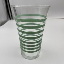 Vintage Libbey Green Banded Water Goblet Fluted Top.