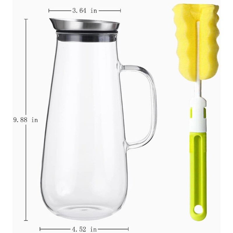 50oz Glass Pitcher with Handle & Lid - Heat Resistant for Ho