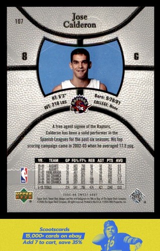2005-06 Upper Deck Sweet Shot Jose Calderon RC/Rookie,SN0272/1599 #107 Raptors - Picture 2 of 2