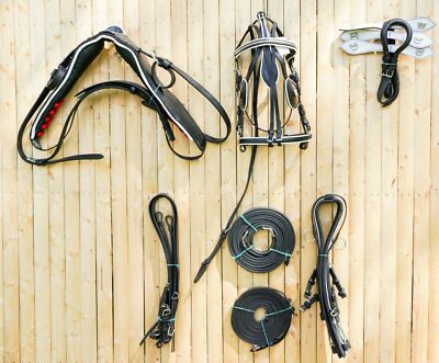 Black Horse Patent Leather Driving Harness White Trim Set Available In Full Size