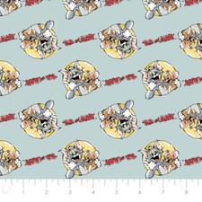 Tom and Jerry Foes Forever Together Angle Light Blue Cotton Fabric 1/2 YARD