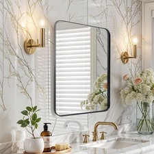 22" x 30" Rectangle Mirror Bathroom Mirrors Metal Framed Restroom Black