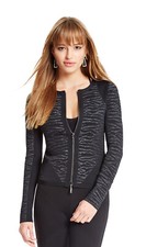 Nwt Guess By Marciano Metallic Zebra Stretch Sweater Knit Jacket Black Sz L