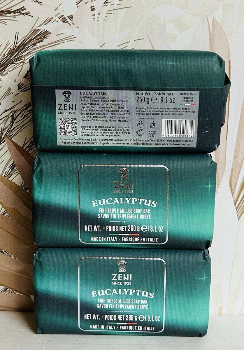 3-Pack Zeni ~ Eucalyptus Fine Triple Milled Bar Soap 9.1 oz Each