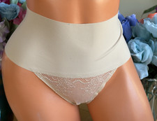 625 SPANX Beige Medium Soft Shaping Wide Band Lace Trim Thong Panties 3035