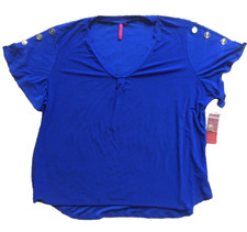 Women s Blue Short Sleeve Blouse with button ...