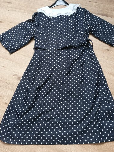 Luftiges leichtes Damen Kleid 👗 mit weißen Kragen + Gürtel Gr. 48 dunkel blau - Bild 2 von 9