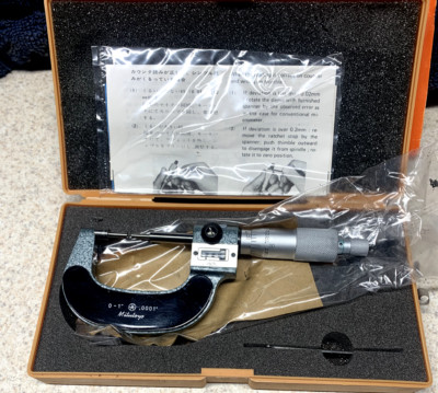 Machinist Tool Mitutoyo Digit 0-1'' Micrometer 131-166 / .118 Diameter Heads NOS