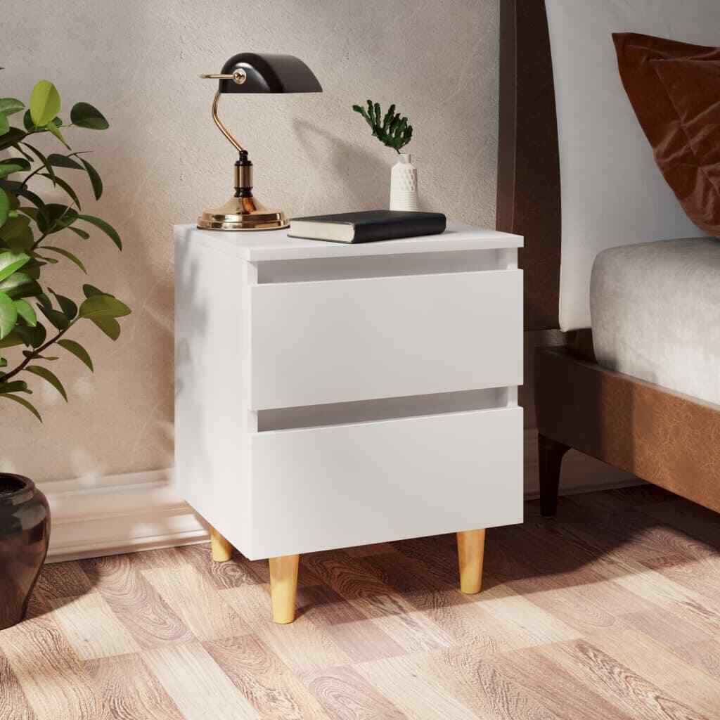 vidaXL Bed Cabinet with Solid Pinewood Legs White 40x35x50 cm