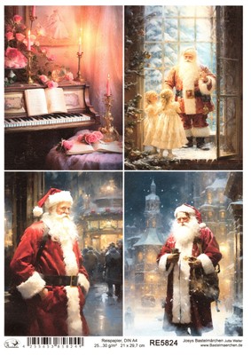 Reispapier A4 Strohseide Weihnachten Vintage Weihnachtsmann Kinder RE5824
