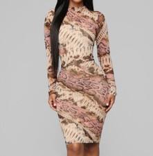 Fashion Nova snake skin long sleeve midi dress/ Small
