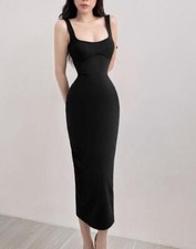 Womens 2024 Fashion temperament grace socialite Slim fit solid color long dress 