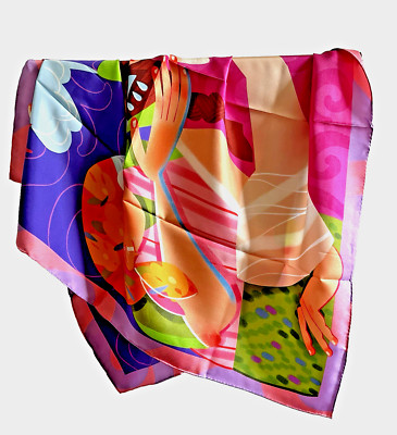 35''x35''Prinking Print Pure Mulberry Twill Silk18momme Double-sided Scarf 5-23