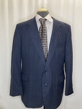 Mens 45R Blazer Blue Striped Wool 2XL 49" Sport Coat Suit Jacket Oleg Cassini