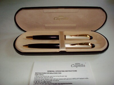NEW Vintage Capella Writing Set 2 Silver/Black Ball Point Pen Lead Pencil