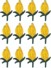 Yellow Rose Bud Patch Embroidered Cut out Iron on Sew on 1" in Lot of 12