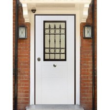 Porta Vetrata Bianca Portone Blindato con Vetro per Esterno con Grata