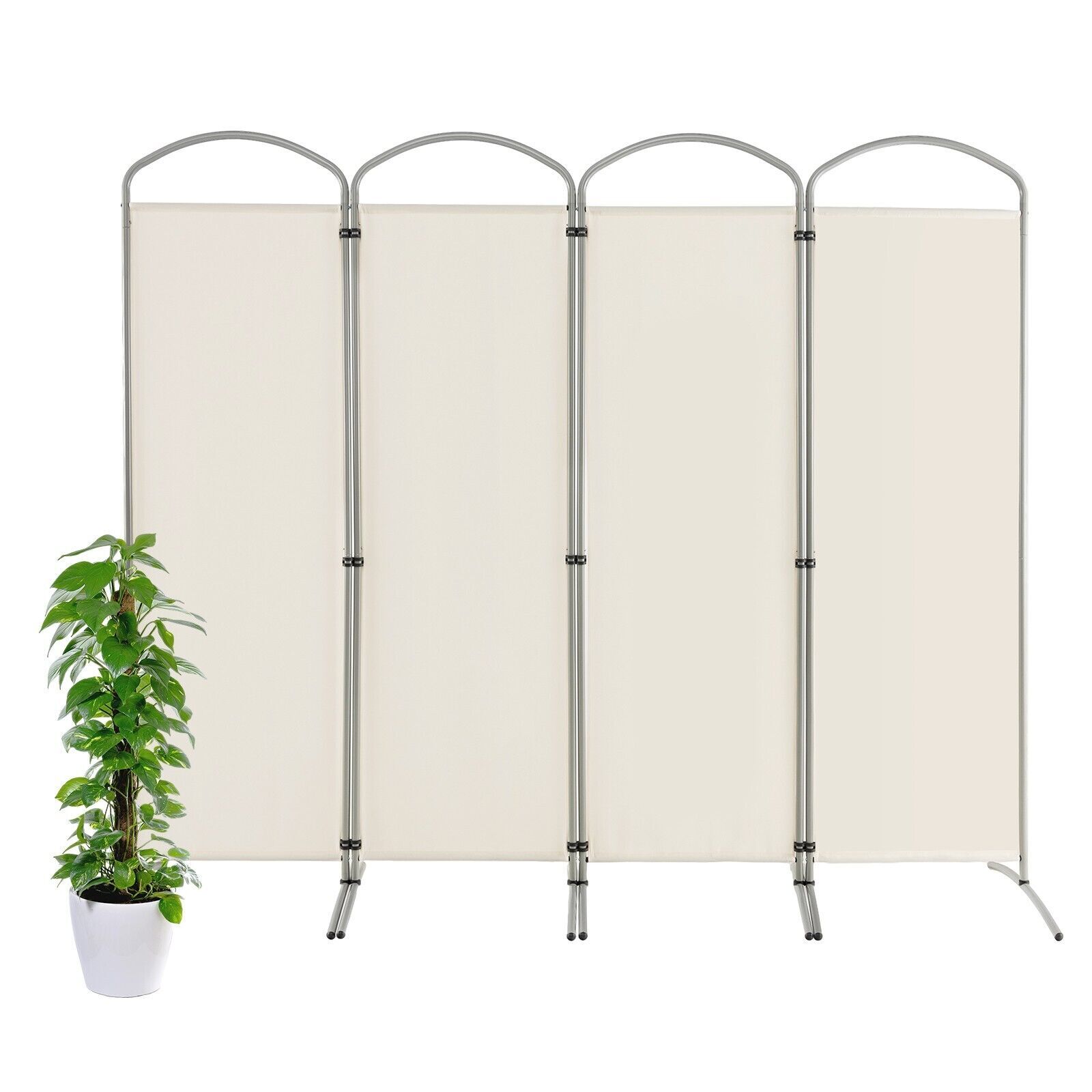 4-Panel Room Divider 188cm Folding Privacy Screen Portable Wall Divider White