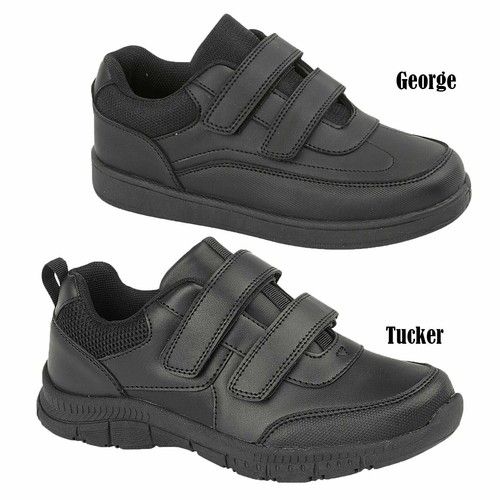 Boys School Shoes Kids Black Trainers Twin Touch Strap Junior Children Size Shoe - 第 1/10 張圖片