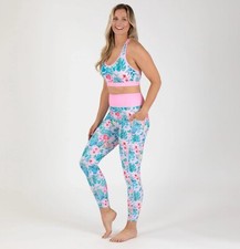 GreaterGood Racerback Sports Bra  Legging Set Color Floral Paws Size M 179825