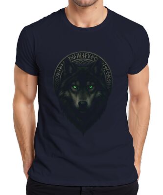 Wolfkopf Runenkranz Nordischer Wolf Mystik Gothic Fantasy Viking Herren T-Shirt