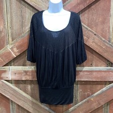 Vintage Guess Black Blouson Dress Midi XS Loose Fit Gold Chain Accent Y2K Party