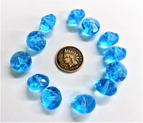 12 Topaz Blue Facetted Medium Vaseline African Trade Beads # A   L1629