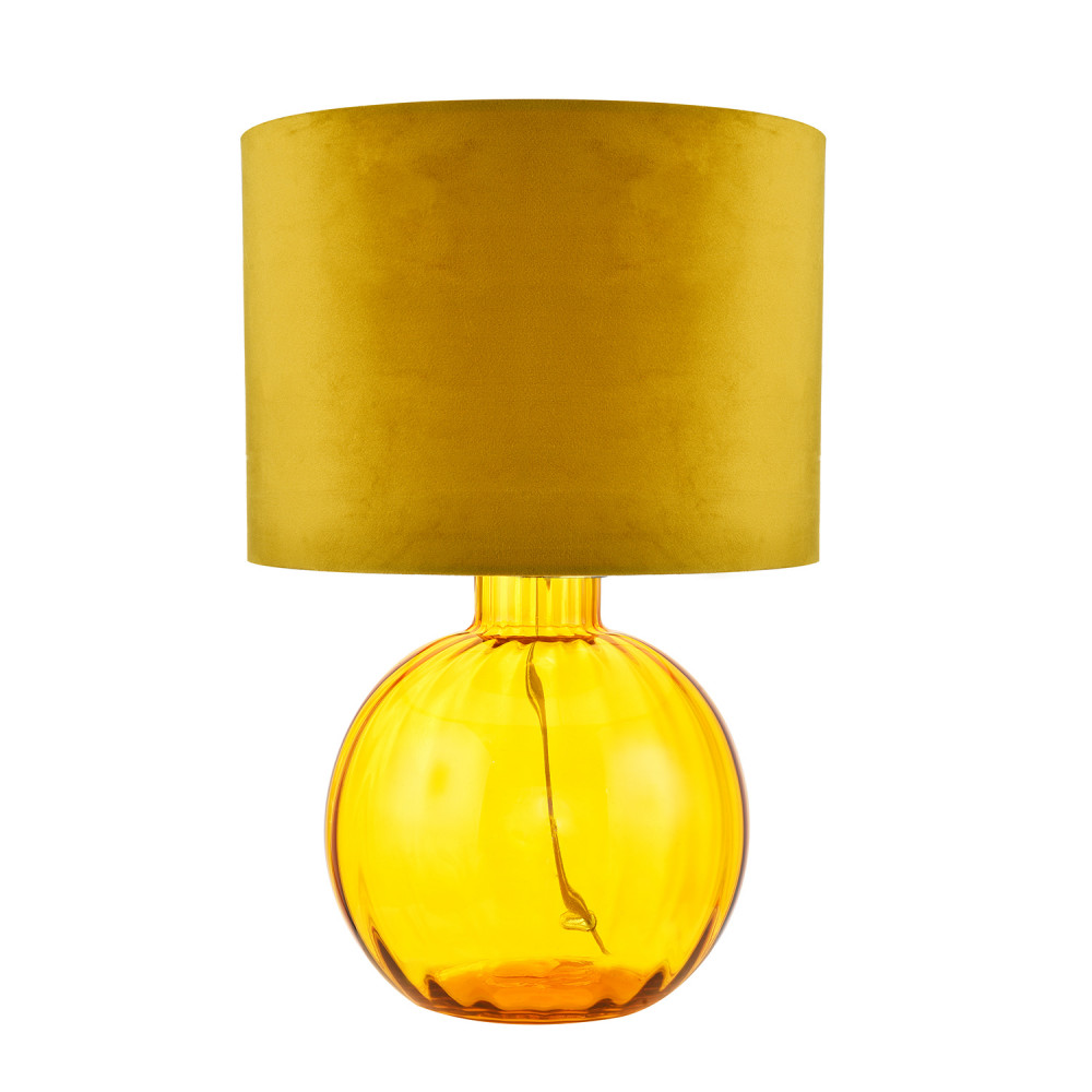 Contemporary Ochre Ribbed Glass Table Lamp with Soft Velvet Mustard Shade by ...