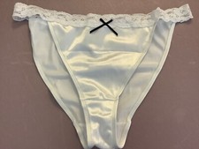 Women Panties,bikinis ILUSION Size XL White Satin Soft W/Fishnet Waistband decor