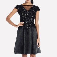 Vtg Adrianna Papell Dress Sz 10 Black Lace Overlay Satin Fit & Flare Fairy Goth