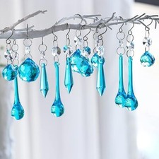 H D 20PCS Blue Glass Crystal Teardrop Chandelier Prisms Parts Hanging Glass Crys