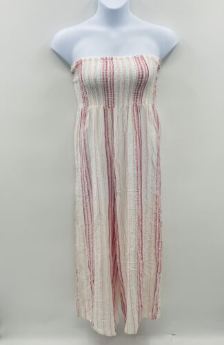 Raviya Womens Medium Smocked-Top Jumpsuit Swimsuit Cover-Up in Pink White $58 - Picture 2 of 9