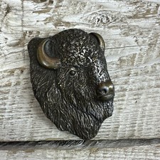 Bergamot Brass Works 1978 BUFFALO BISON HEAD Solid Brass Belt Buckle Made In USA