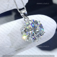 10 MM Round Cut Lab-Created Diamond Solitaire Necklaces Real 925 Sterling Silver