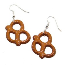 Twisted Pretzel Snack Dangling Novelty Earrings 1 In Long - Plastic, Made in USA