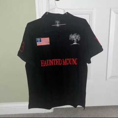 Haunted Mound Men's Short Sleeve Polo Shirt Black/Red Multiple