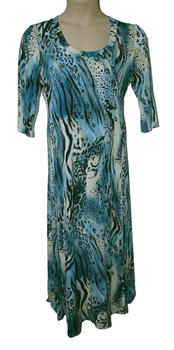 Kim & Co Womens Maxi Dress size L Animal Print Scoop Neck Peacock Blue Multi